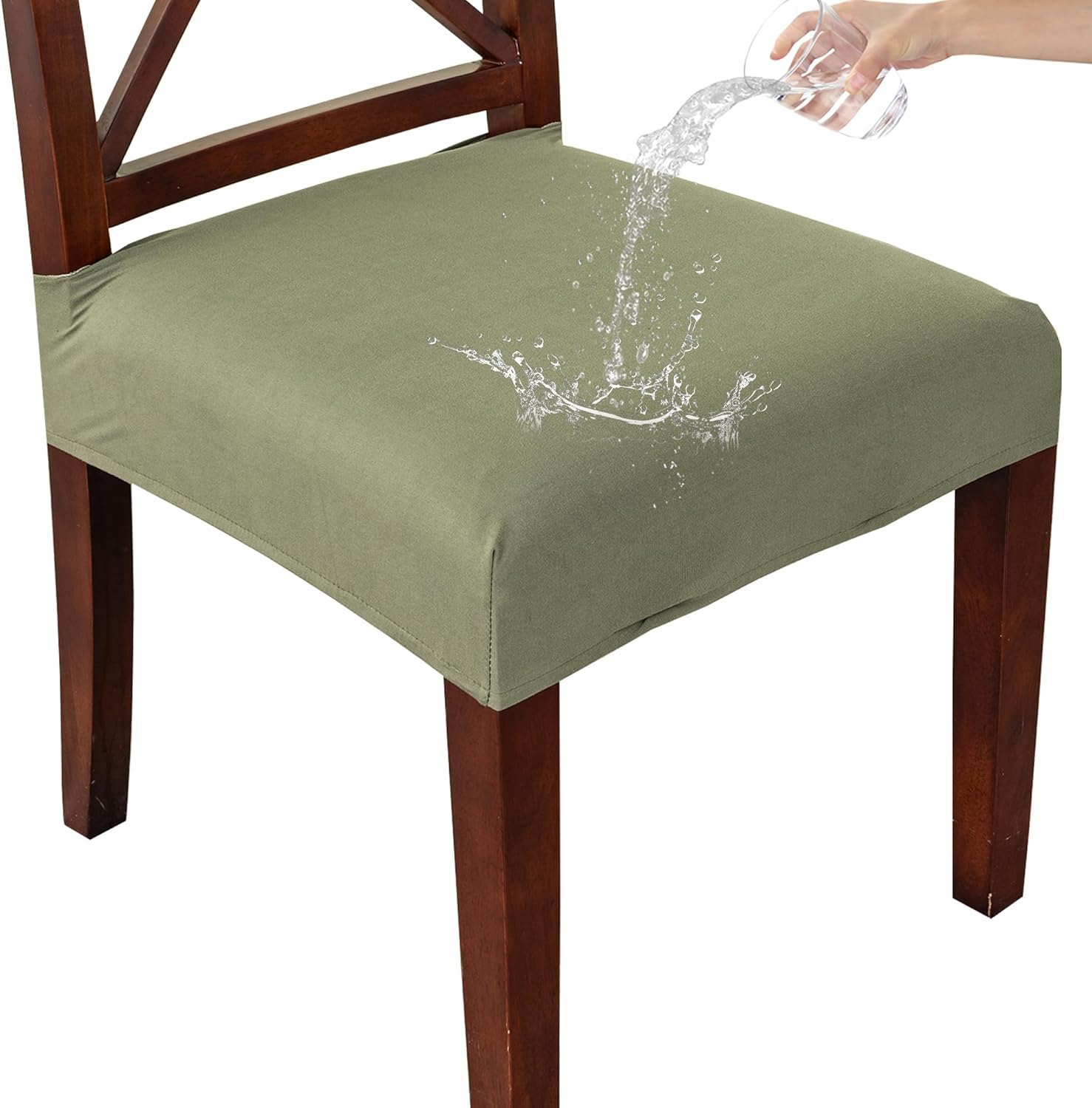 CRFATOP Waterproof Dining Chair Seat Covers Set of 4, Stretch Dining Room Cushion Slip Cover Non-Slip Seat Slipcover for Dining Chairs Washable Removable Parson Kitchen Chair Protectors,S,Green