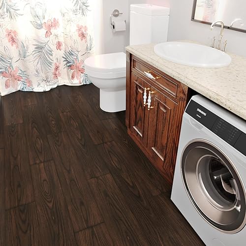 Miniatura 4 de Azulejos de suelo de baño de 6 x 36 pulgadas, azulejos autoadhesivos de vinilo de madera, impermeables, para cocina, sala de estar, dormitorio,