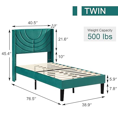Miniatura 59 de VECELO Base de cama tamaño matrimonial tapizada con cabecera de tela, soporte de listones de madera, no necesita somier, base de colchón, color