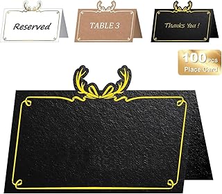 100 PCS Black Place Cards with Gold Antler,Small Table Cards,2"x3.5" Tent Card,EscortCard,Name Cards,Wedding Place Card,GreetingCard,food labels for buffet,Wedding,Dinner Parties,Seating Card