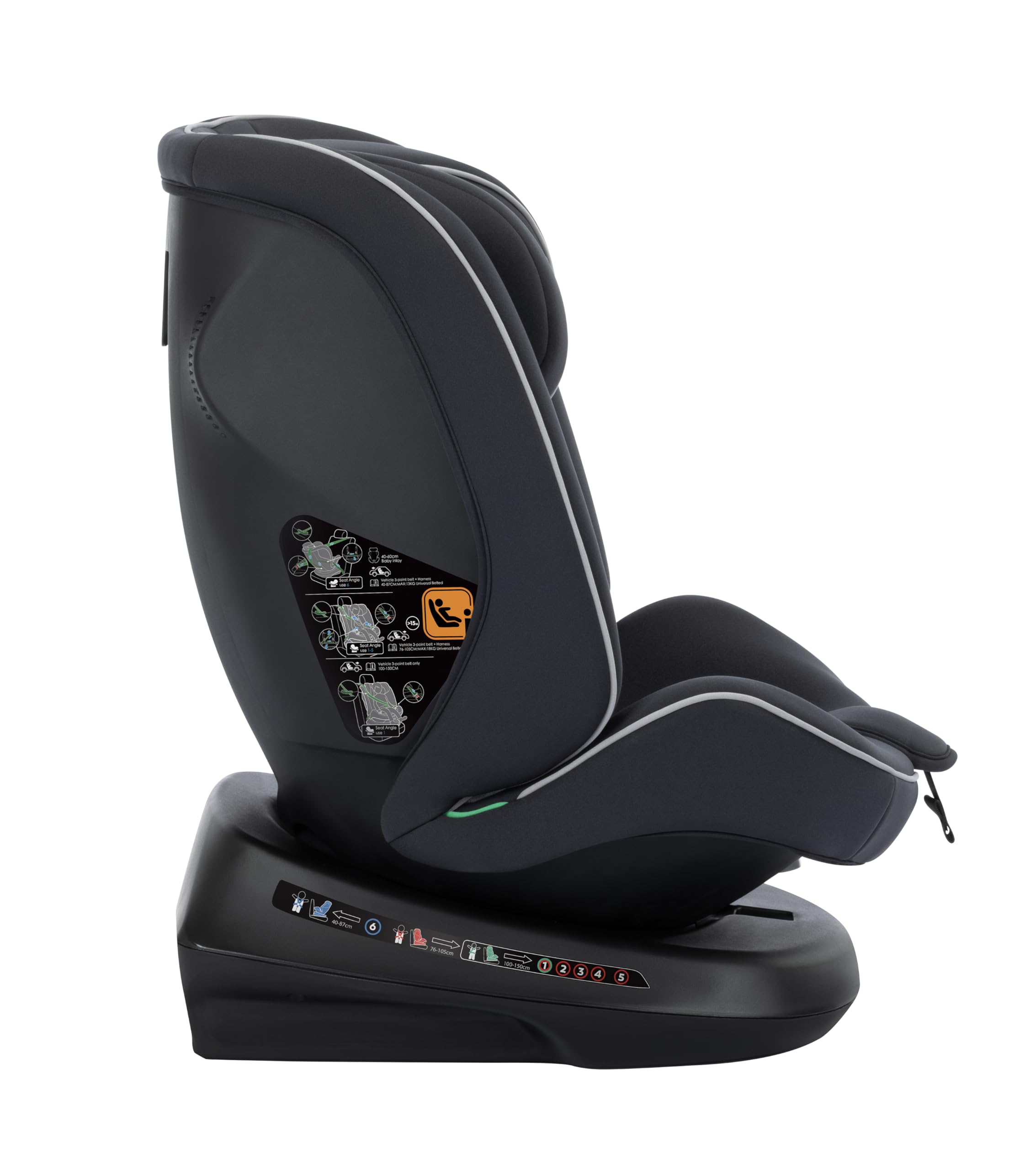 Safety 1st Cosmo i-Safe, Seggiolino Auto Girevole (Base), (0–12 Anni, 40–150 cm), Seggiolino Auto 0-36 Kg, Riduttore Neonato, 11 Posizioni Poggiatesta, Reclinabile 6 Posizioni, Leggero (5,6 kg), Nero