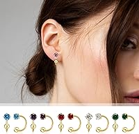 Vista 4 de Tiny 3mm Natural Birthstone Earrings for Women Teen Girls Small Huggie Half Hoop Earrings Tiny Cartilage Hypoallergenic Stud Screw Earrings