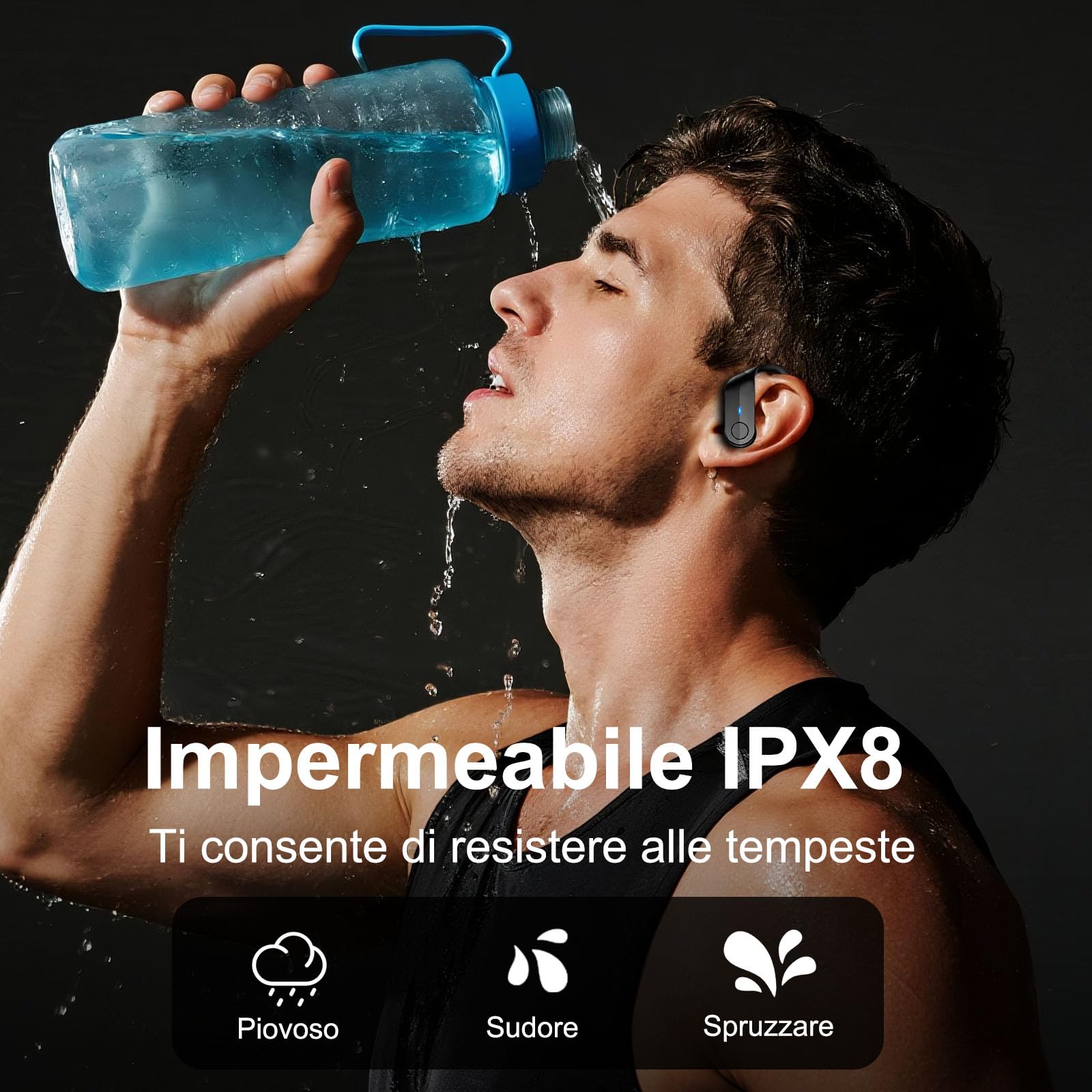 Cuffie Bluetooth 5.4 Sport, Auricolari Bluetooth 70 Ore HiFi Stereo,Cuffie Wireless Impermeabili IPX8,4 ENC Cancellazione Rumore Mic,Con Display a LED, Headphones Per Corsa e Sport Estremi, USB-C