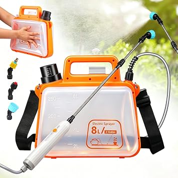 2.1 Gallon Battery Powered Sprayer, Electric Weed Sprayer with USB Rechargeable Handle Retractable Wand, 3 Mist Nozzles Leak-Proof for Lawn,Garden,Farm Orange