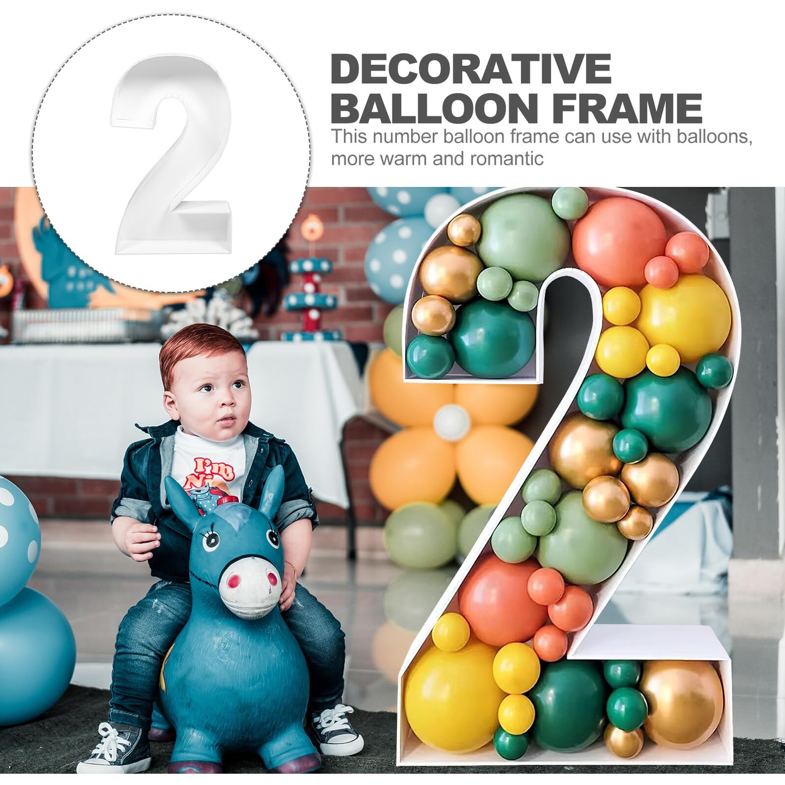 DOITOOL Marco para Globos Número 2 Caja para Globos de Cumpleaños y Decoración de Fiestas Soporte Ligero y Resistente para Shower y Eventos Obsequios