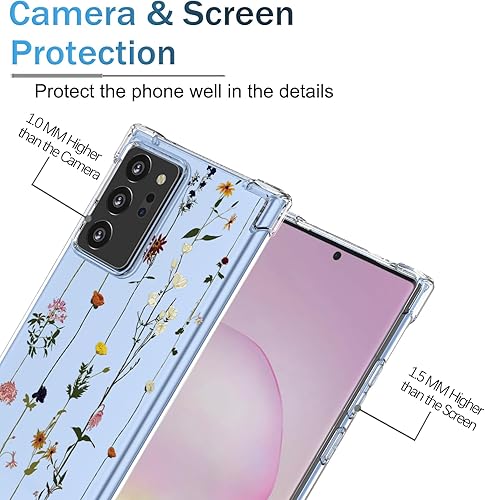 Miniatura 2 de OEURVQO Funda para Galaxy Note 20 Ultra 5G, diseño floral transparente, funda de TPU suave, a prueba de golpes, antiarañazos, funda protectora para