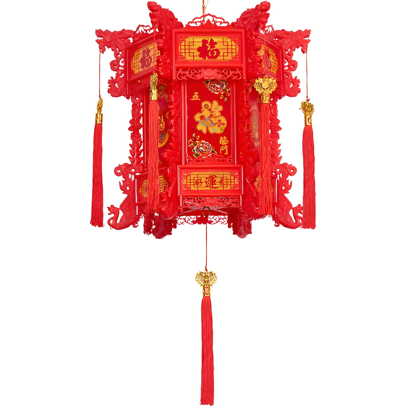 SBZIOJHDR Chinese-style lanterns, Exquisite Chinese Lanterns Outdoor, Lucky Lantern with Tassels, Rotatable Palace Lamp for New Year, Spring Festival(A,80#)