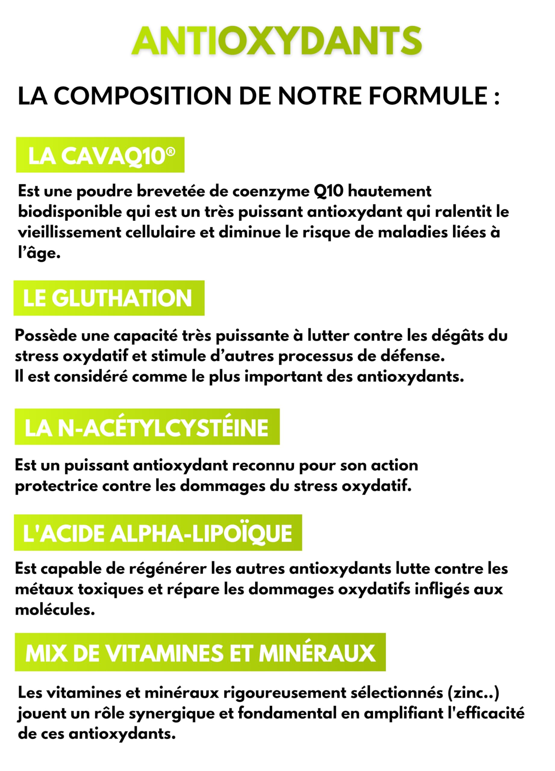 Antioxydants - 60 gélules | Protection cellulaire • Anti-âge | Glutathion, NAC, Q10, Vitamines | Lutte contre le vieillissement | Fabriqué en France | Nutrition pro