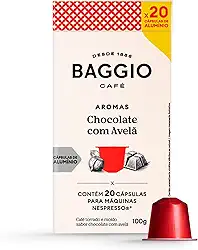 Cápsulas de Café Baggio Café Aroma Chocolate com Avelã, compatível com Nespresso, contém 20 cápsulas
