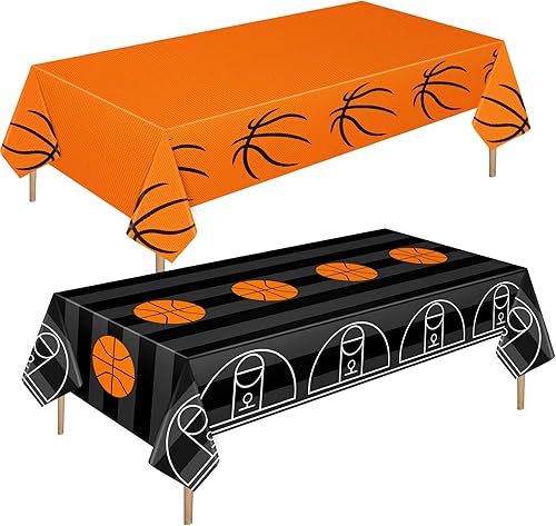 Miniatura 8 de Mixweer 12 manteles de plástico de baloncesto para fiestas, desechables, con patrón de baloncesto, suministros para fiestas, decoración rectangular