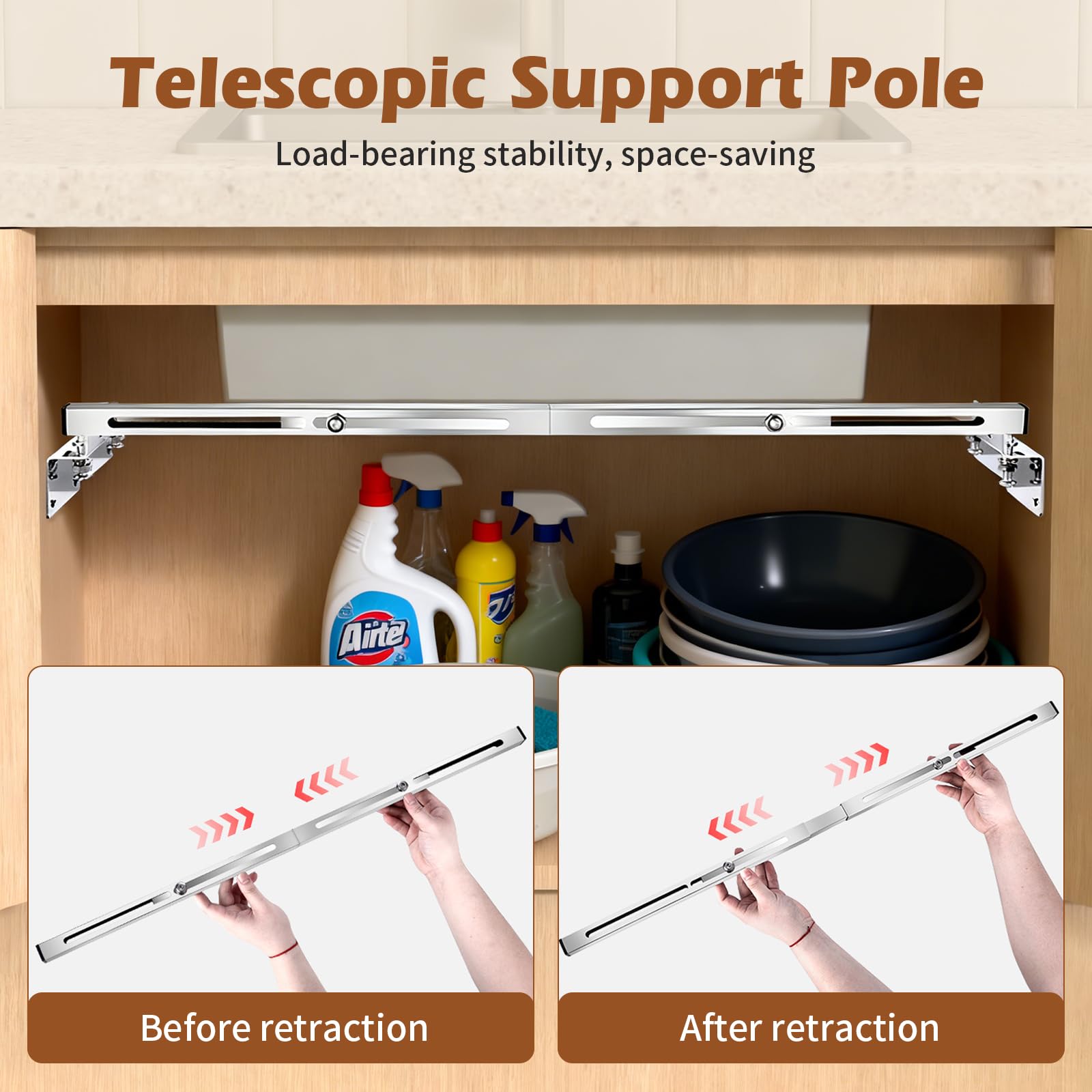 2 soportes de fregadero de montaje inferior, soporte ajustable de acero inoxidable para fregadero de cocina, kit de instalación de soportes de montaje para fregadero de baño resistente (51-80 cm)