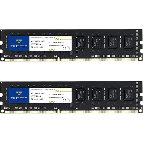 Timetec 8GB KIT(2x4GB) DDR3L / DDR3 1600MHz PC3L-12800 / PC3-12800 Non-ECC Unbuffered 1.35V / 1.5V CL11 2Rx8 Dual Rank 240 Pin UDIMM Desktop PC Computer Memory RAM Module Upgrade (8GB KIT(2x4GB))