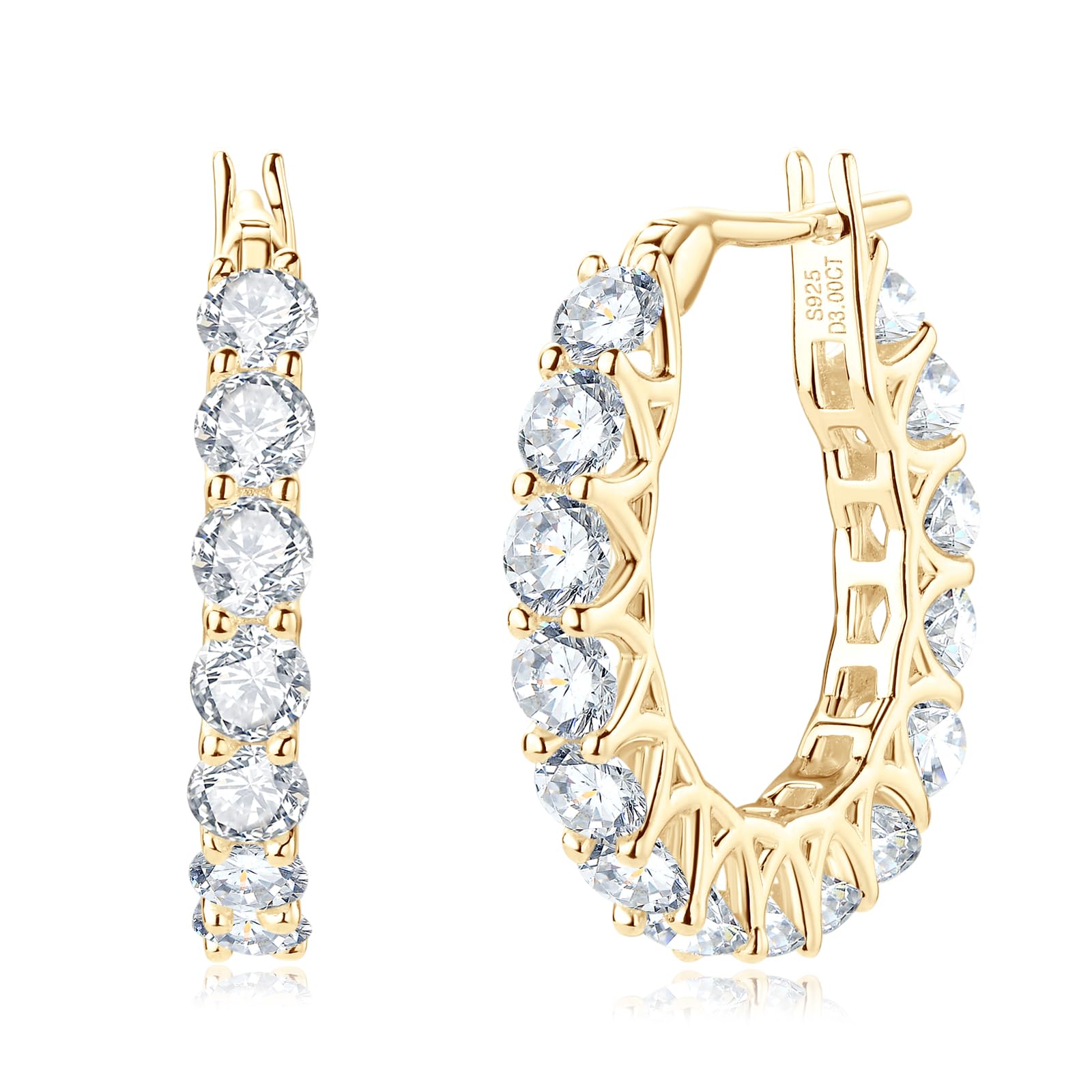 AINUOSHI Moissanite Hoop Earrings for Women, D-E Color Moissanite Simulated Diamond, 925 Sterling Silver with 18K White Gold / 14K Yellow Gold Plated, Hypoallergenic, Jewelry Box Packed, Christmas New Year Jewelry Gifts