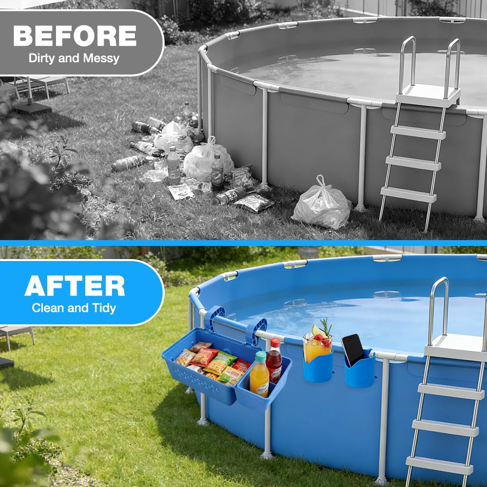 Cesta de almacenamiento para piscina, estante para colgar con soporte para bebidas de 2 piscinas, soporte para bebidas, piscina para colgar para piscina sobre el suelo, cesta organizadora para