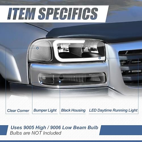 Miniatura 9 de Auto Dynasty Juego de 4 faros delanteros LED DRL compatibles con GMC Sierra Yukon XL GMT800 99-07, lado del conductor y del pasajero, carcasa negra,