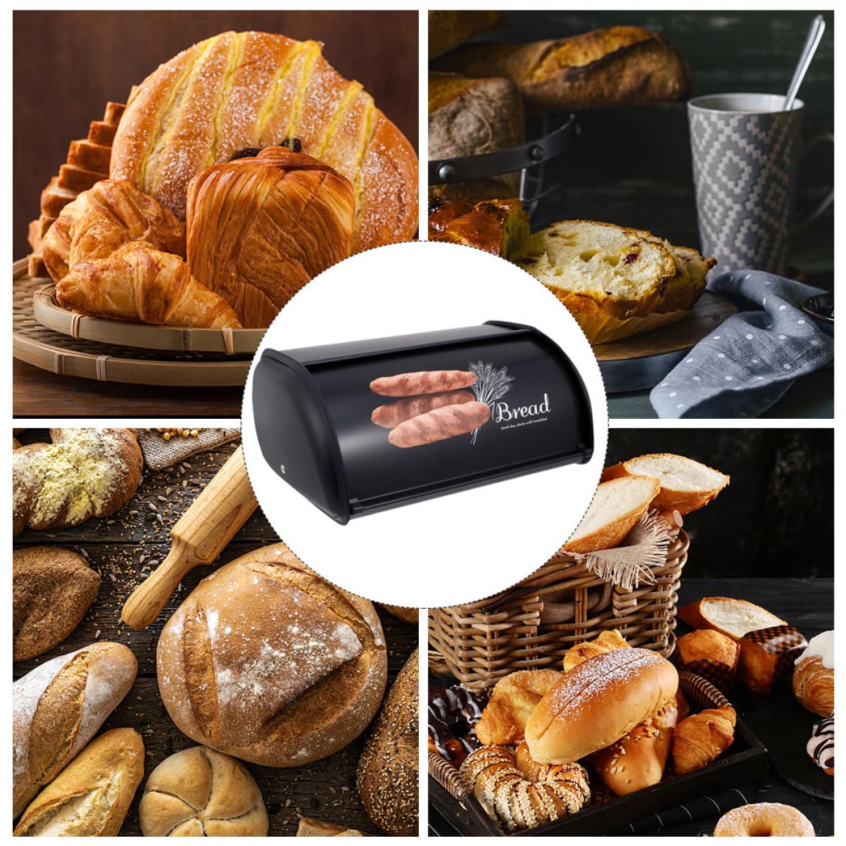 Cabilock Boîte à Pain Noire en Fer Étanchéité et Résistance la Compression, Boîte de Conservation de Pain Créative et Élégante Cuisine