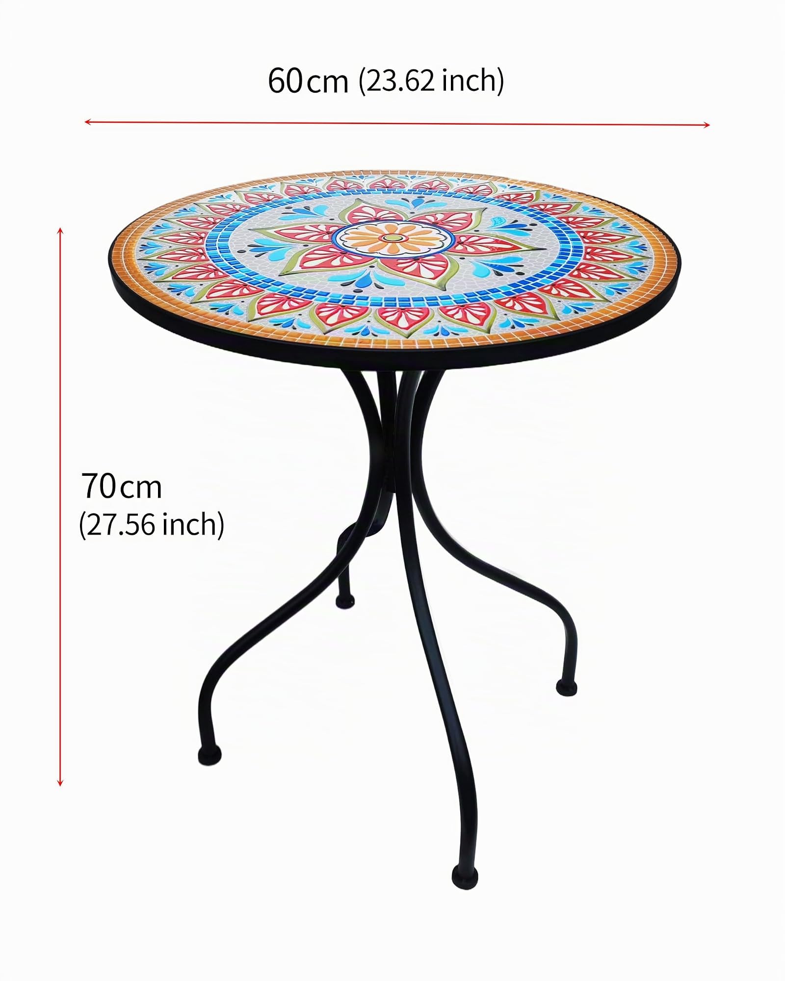 Tavolo Da Giardino In Mosaico Rotondo,60 x 70cm,Tavolo Da Balcone A Mosaico,Tavolo Rotondo Esterno Per Balcone, Terrazza, Giardino