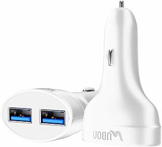 Ubon CH85 20W Dual USB Car Charger with Micro USB Cable | Fast Charging Car Adapter | Overheat & Overvoltage Protection | Compact & Durable Design | Compatible with All Smartphones & Devices (White)
