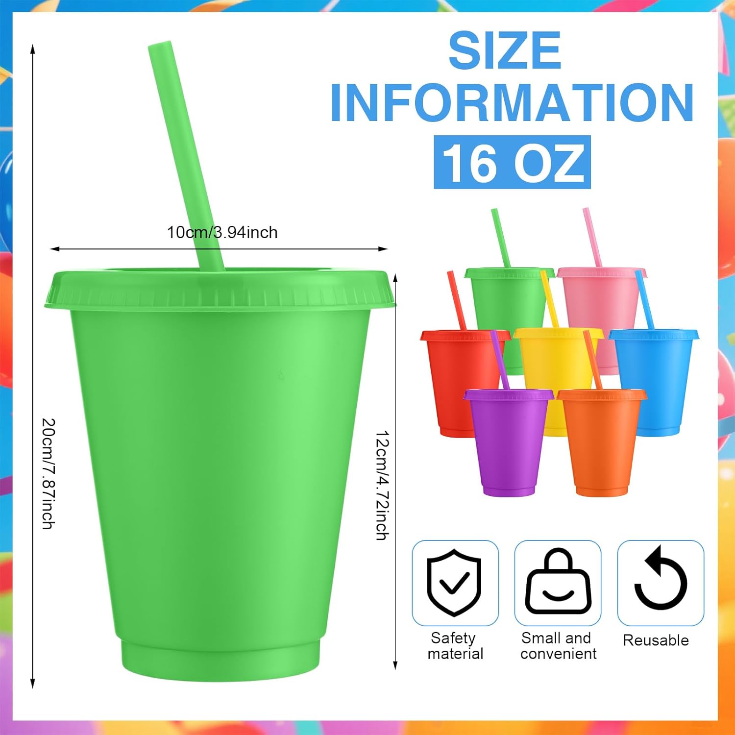 Sieral Cups with Straws and Lids Kids Tumbler with Straw Reusable Water Bottle Iced Coffee Travel Mug Adults Plastic Cups for Parties 16 oz(Classic Colors,15 Pack) - Image 4