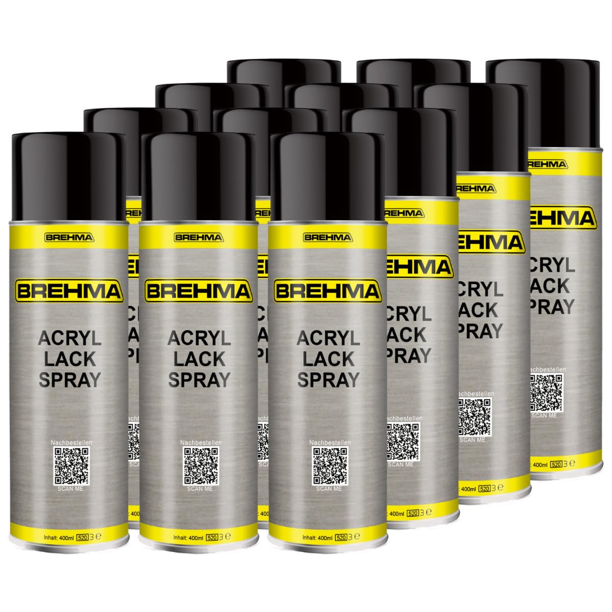 12x Acryl Lackspray Ral 9005 Schwarz glänzend Lack Farbe Sprühfarbe 400ml