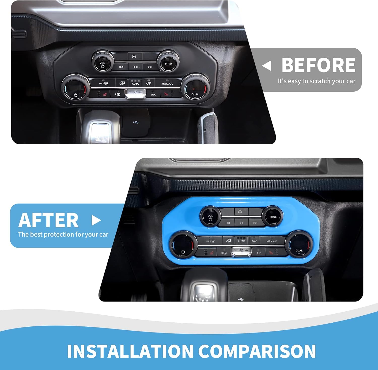 RAZPOY for Bronco Air Conditioning Switch Panel Cover, Center Console A/C Button Trim Compatible with 2021-2026 Ford Bronco Interior Accessories, Light Blue