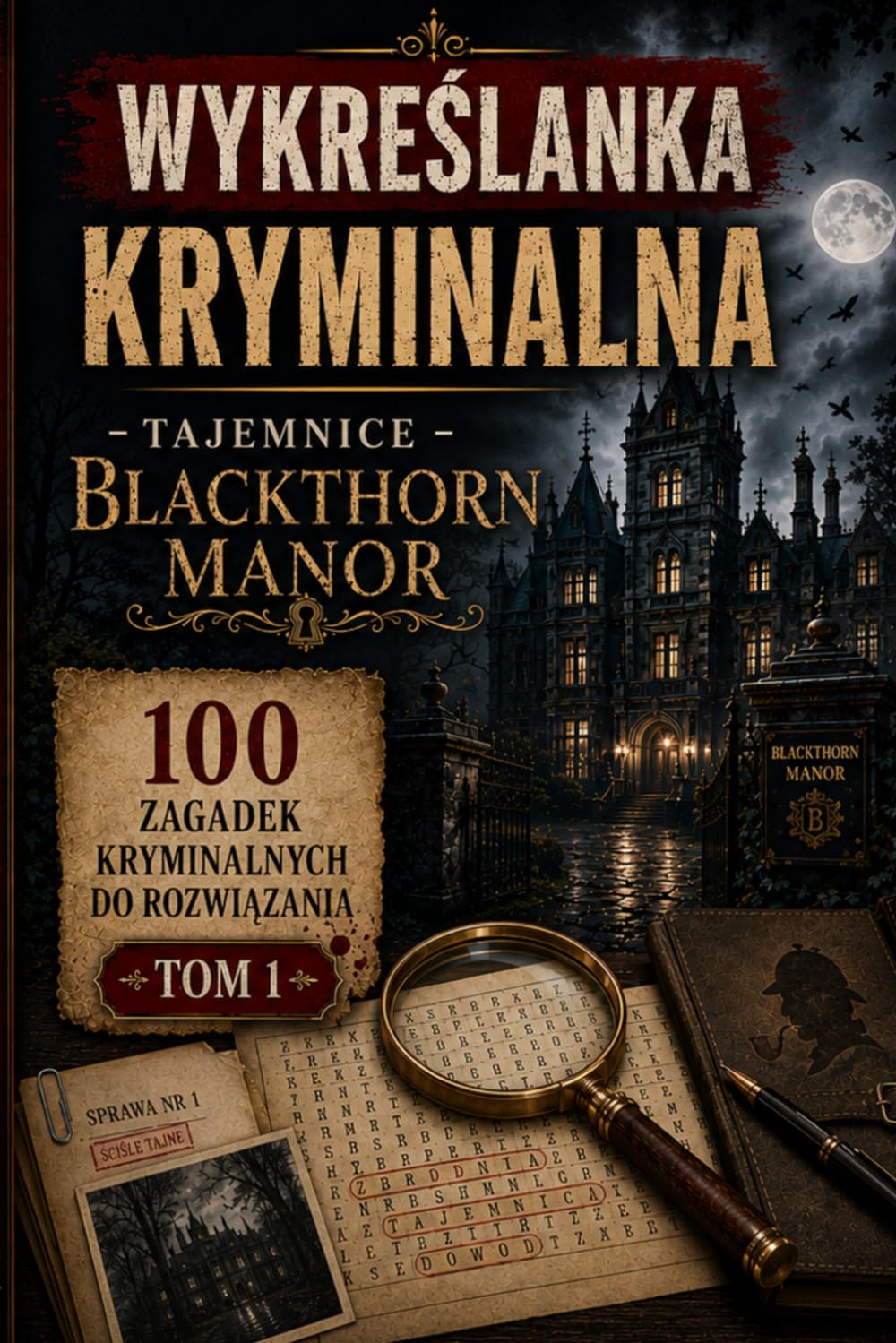 Wykreślanka kryminalna - Tajemnice Blackthorn Manor: 100 zagadek kryminalnych do rozwiązania Tom 1