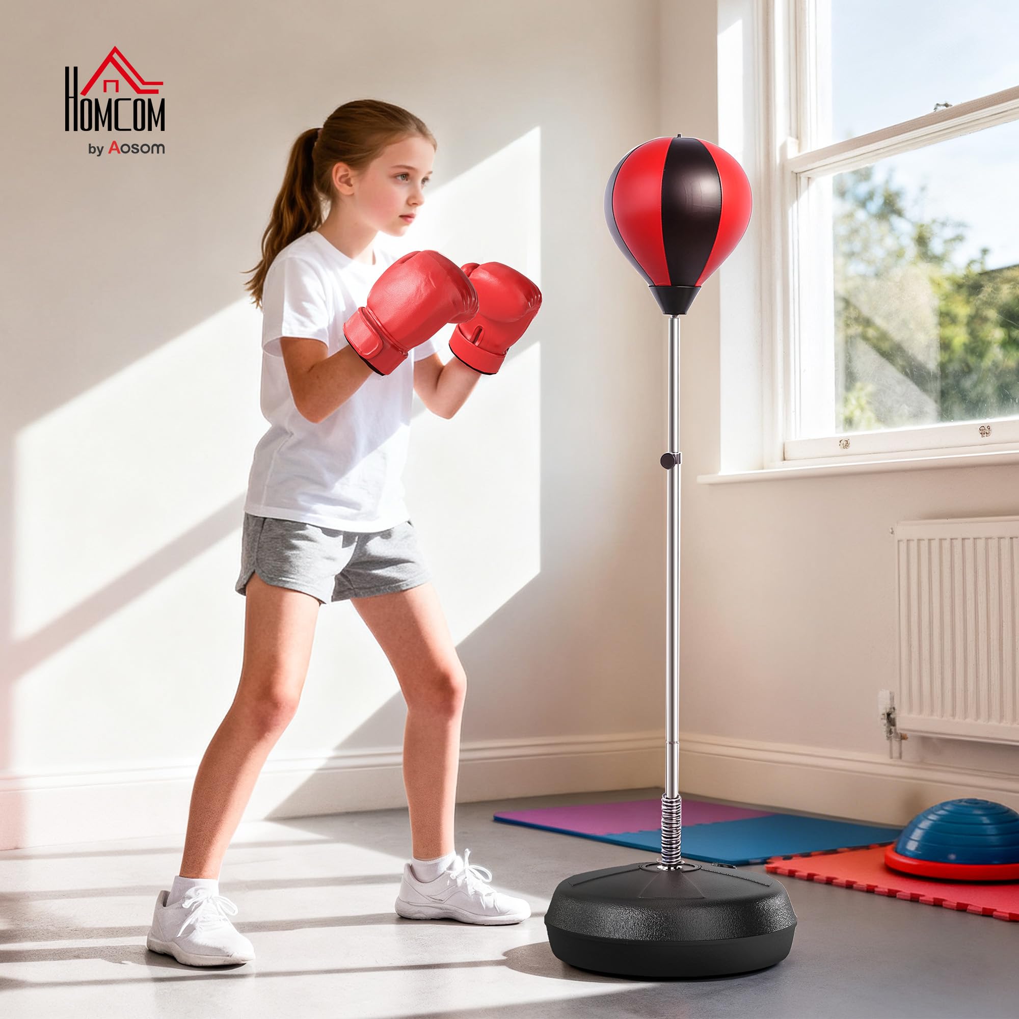 HOMCOM Punchingball mit Ständer, 136-154 cm höhenverstellbar Boxsack, Standboxball mit Boxhandschuhen, für Jugendliche und Erwachsene, für Ausrüstung HOMCOM Punchingball mit Ständer, 136-154 cm höhenverstellbar Boxsack, Standboxball mit Boxhandschuhen, für Jugendliche und Erwachsene, für Ausrüstung