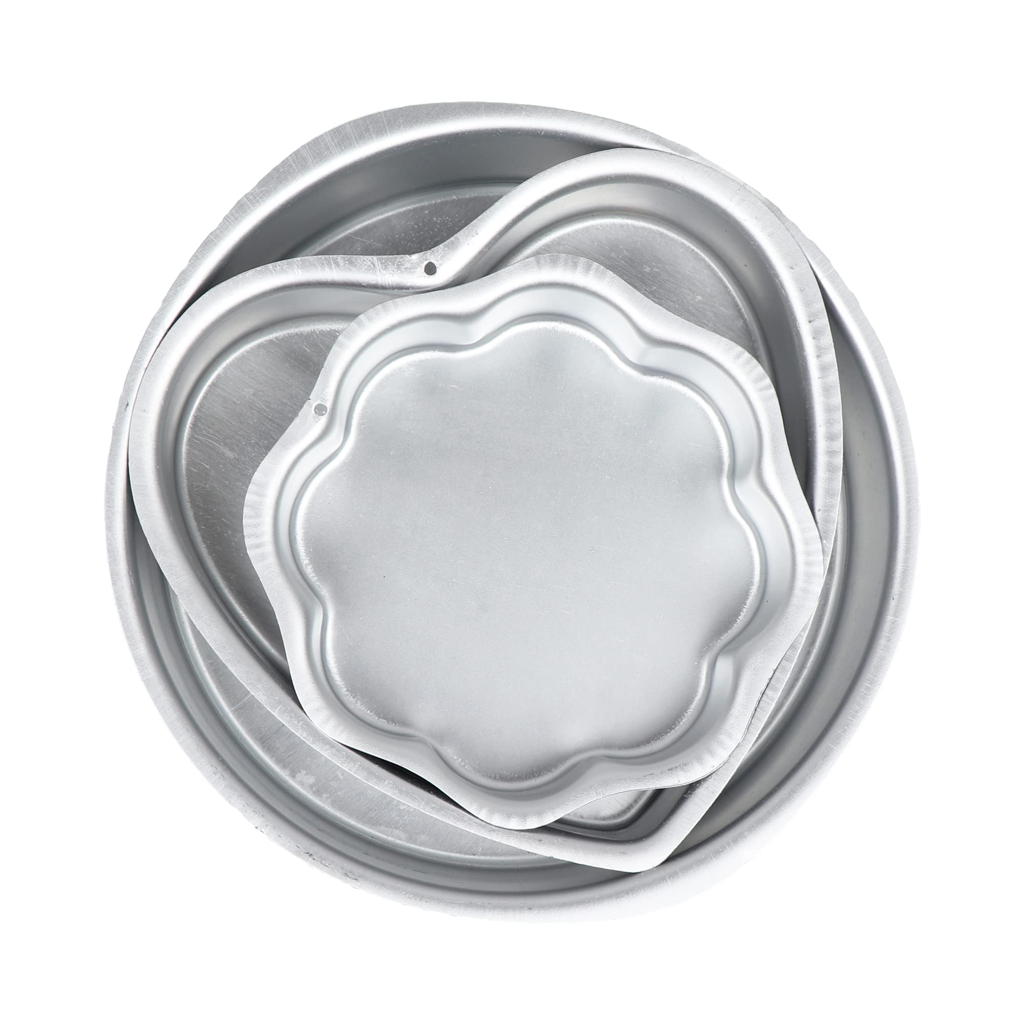BAKERS PARDISEBakers Pardise Aluminium Round Size 25cm x 24cm, Heart 21cm X 21cm, Flower 17cm Cake Mould Combo (Silver, 10 inch) -Set of 3