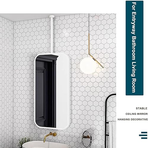 Miniatura 5 de Espejo de techo blanco con barra para colgar en el techo, espejos de baño para tocador, moderno espejo de pared rectangular de esquina redonda con