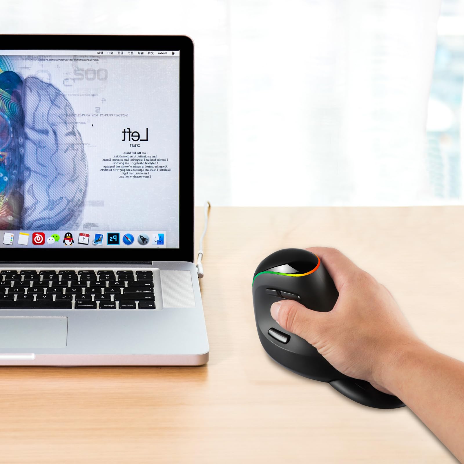 Mouse wireless 2.4G Mouse ergonomico Mouse ottico ricaricabile Mouse verticale RGB con 6 pulsanti Poggiapolsi rimovibile Mouse per computer cordless per PC Laptop Desktop