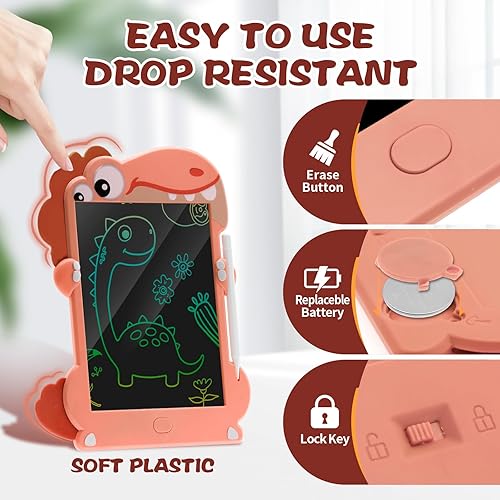 Miniatura 4 de ACAMMZAR Tableta de escritura LCD, tablero de dibujo colorido de 8.5 pulgadas, tablero de dibujo de dinosaurios, regalos de cumpleaños de Navidad