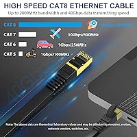 Vista 2 de KASIMO Cable Ethernet plano Cat 8 de 1 pie, cable de red LAN de Internet plano de alta velocidad Cat8 de 40 Gbps 2000 MHz SSTP con conector RJ45