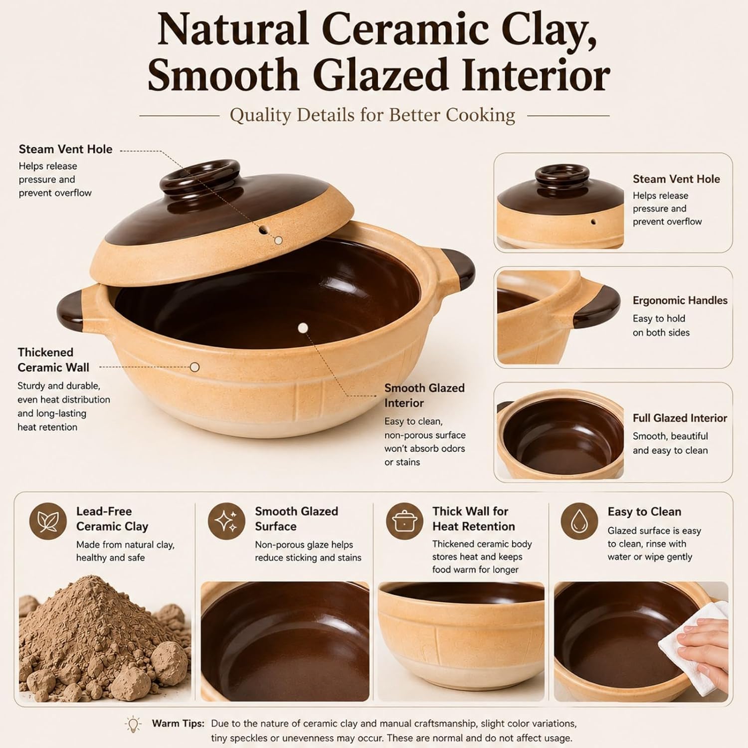 XICHENGSHIDAI Ceramic Casserole Pot with Lid, 2.1 Quart Chinese Clay Cooking Pot for Stovetop, Heat-Resistant Earthenware Stockpot for Stew, Soup, Rice, Noodles, Yellow