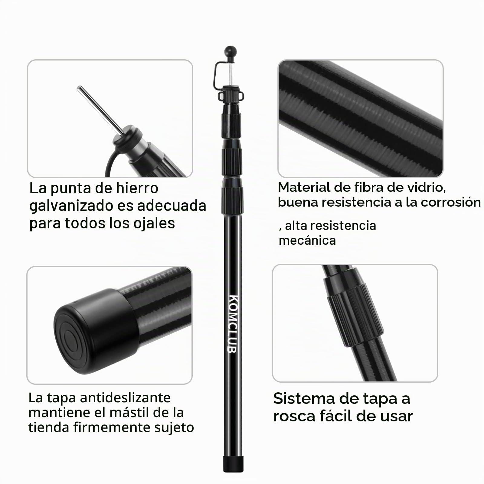 KOMCLUB Juego de 2 barras telescópicas para tiendas de campaña, de aluminio, 85 – 250 cm, ajustable, ultraligeras, barras telescópicas para toldos, tiendas de campaña, lonas de camping