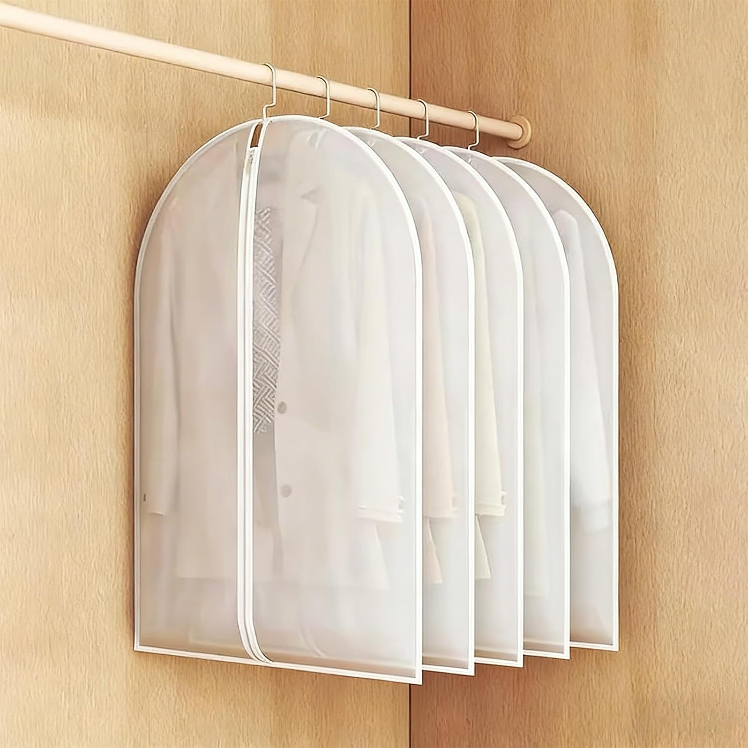 24x31 Inch Garment Bags for Hanging Clothes, Translucent, 5 Pcs Waterproof Suit Covers for Closet Storage, Full Zipper White Dust Proof Garment Bags for Suits, Coats, Dresses and Dance Clothes