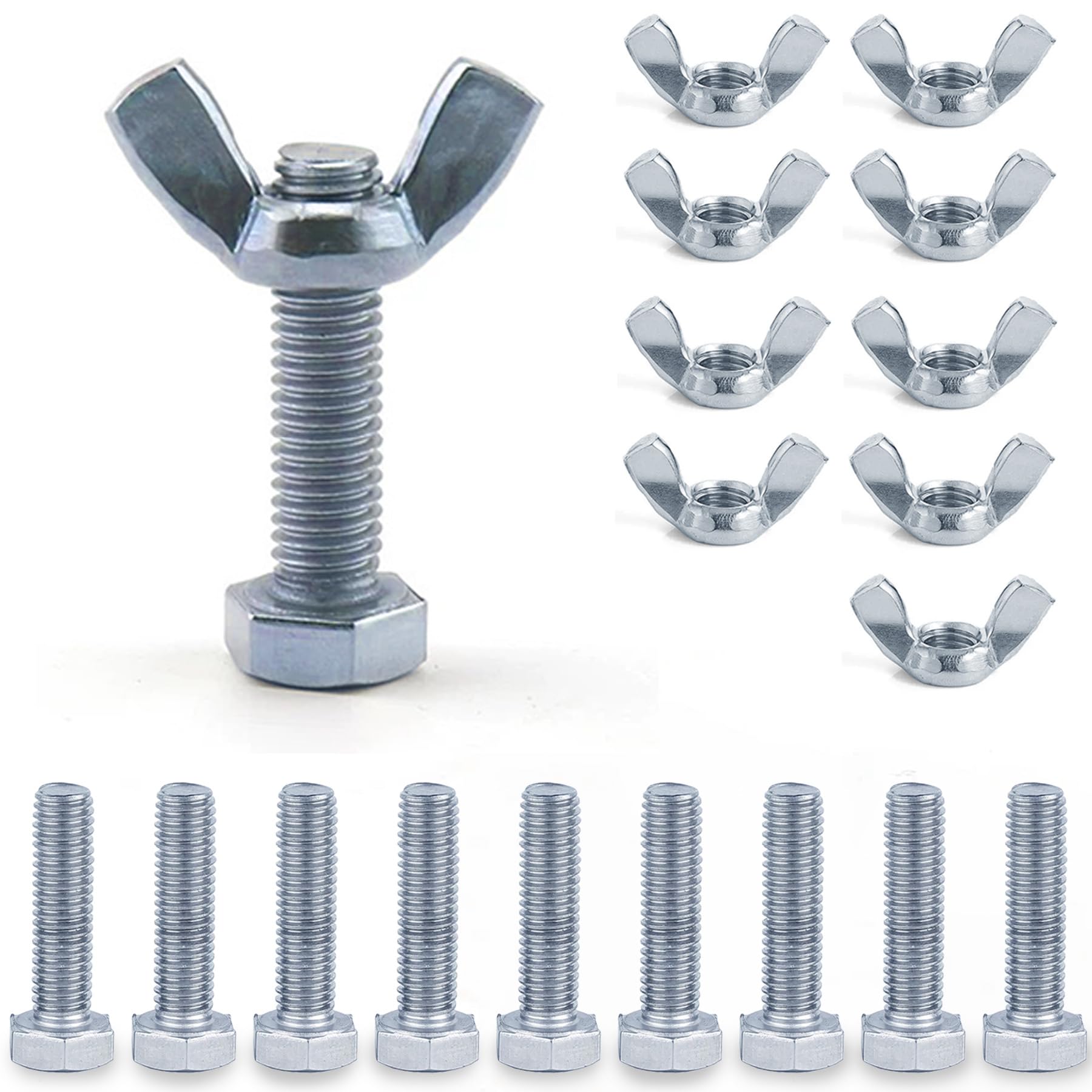LEPEVNEY M5 Wing Nuts and Bolts Set – Zinc Plated Alloy Steel Butterfly Screws Secure Fastening，10Pcs M5*50mm