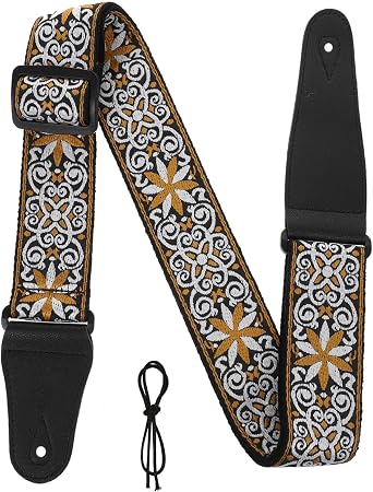 Aputue Gitar Ask s , Jakar Desenli Nak l  Ayarlanabilir Pamuklu Gitar ve Bas Ask s ,  ocuklar ve Gitaristler  in Renkli ve  k Tasar m