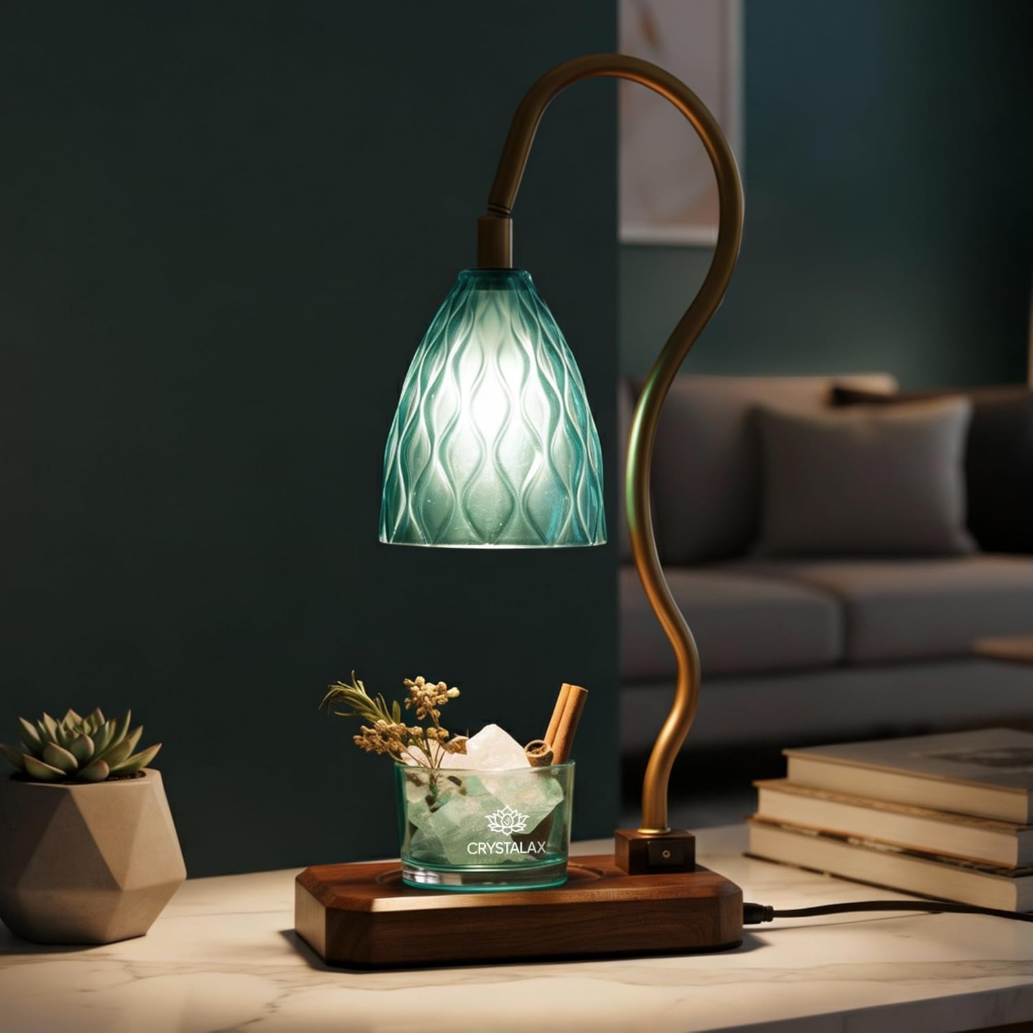 CRYSTALAX Candle Warmer Lamp + Crystal Warmer with Real Crystals, Dual Lighting (Top Candle Warmer + Crystal Glow), 2 Bulbs, Timer, Dimmable Touch Control, Flameless Candle Melter, Gift Packaging