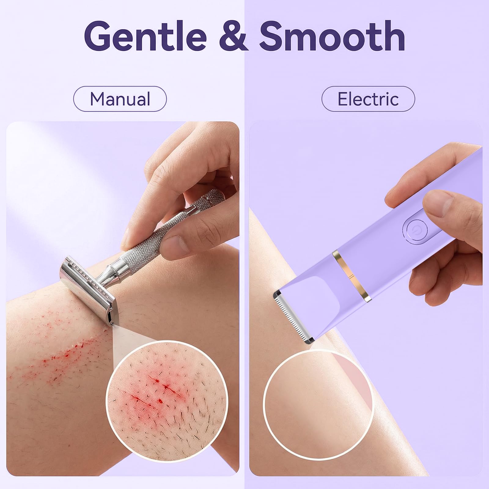 5-in-1 Elektrorasierer für Damen, Intimtrimmer, Bikini-Trimmer, Damenrasierer für Gesicht, Beine, Achseln und Schambereich, wasserdicht (Lila)