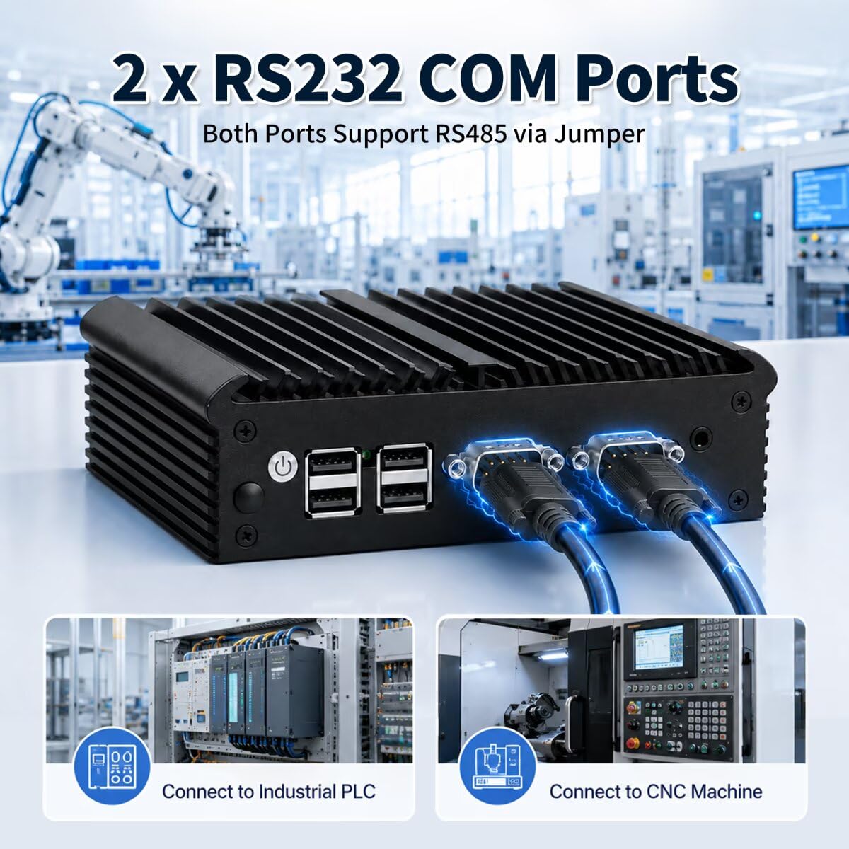 Fanless Inderstrial Embedded Mini PC J1900 X86 Barebone NO RAM/SSD | Cheap Embedded PC with Dual Gigabit Ethernet, Dual RS232 COM, Sim Card Slot, VGA HD Display, 6 USB, Win/Linux