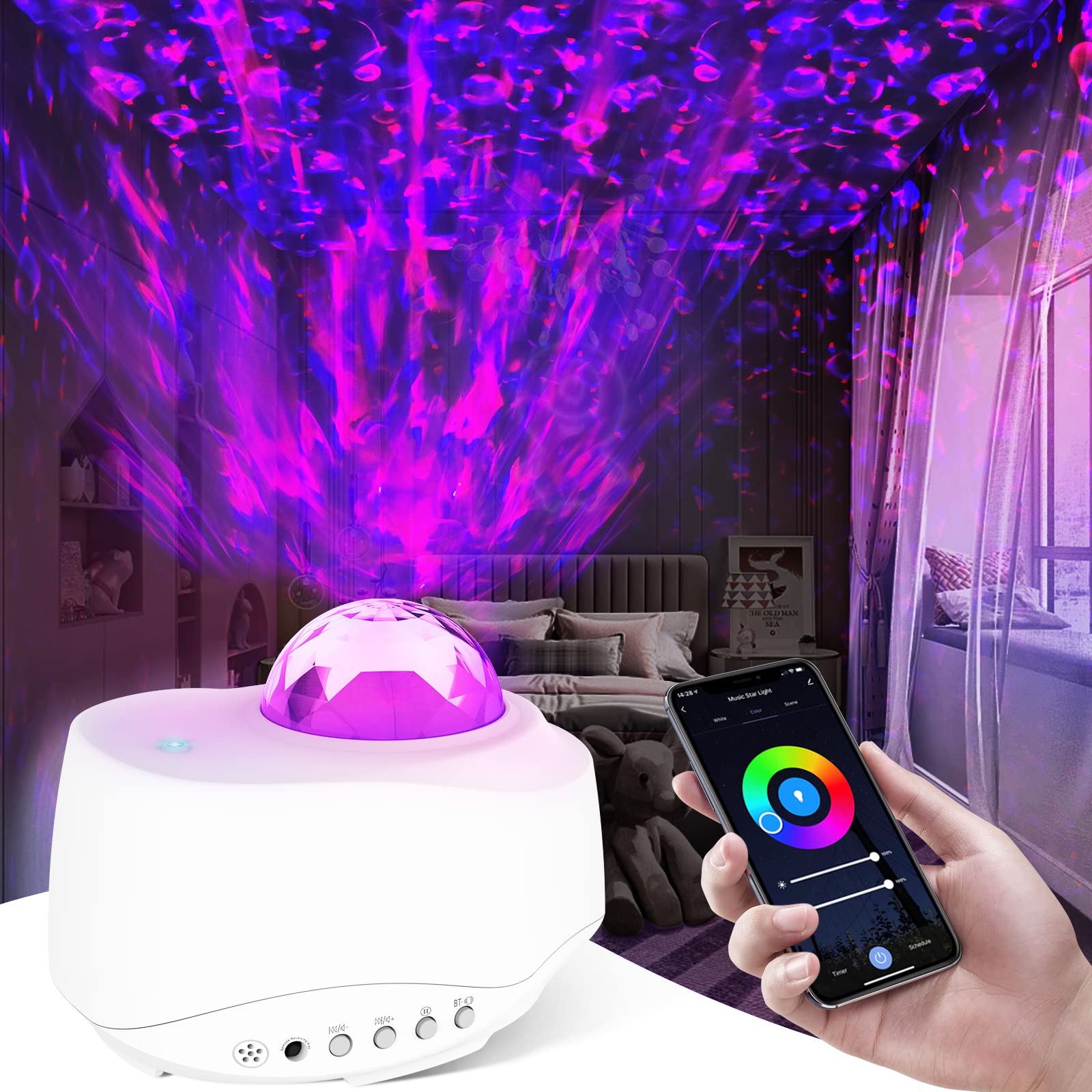 DONWELL Galaxy Projector, Star Projector Night Light Compatible with Alexa & Google Home, with Bluetooth Music Speaker Remote Control, Galaxy Light Projector for Bedroom Home Theatre Party Decoration