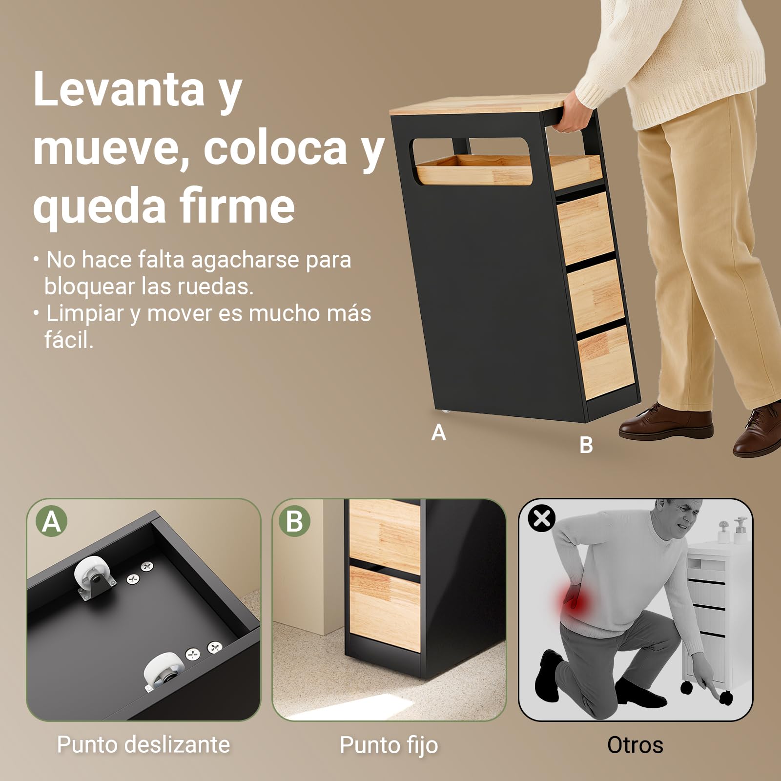 SoBuy Mueble Baño Estrecho con Ruedas y 3 Cajones, Negro 65x23x82cm | Cajonera Baño para Rincones y Huecos Pequeños para Familias y Hogares, Mueble Almacenaje BZR54-II-SCH