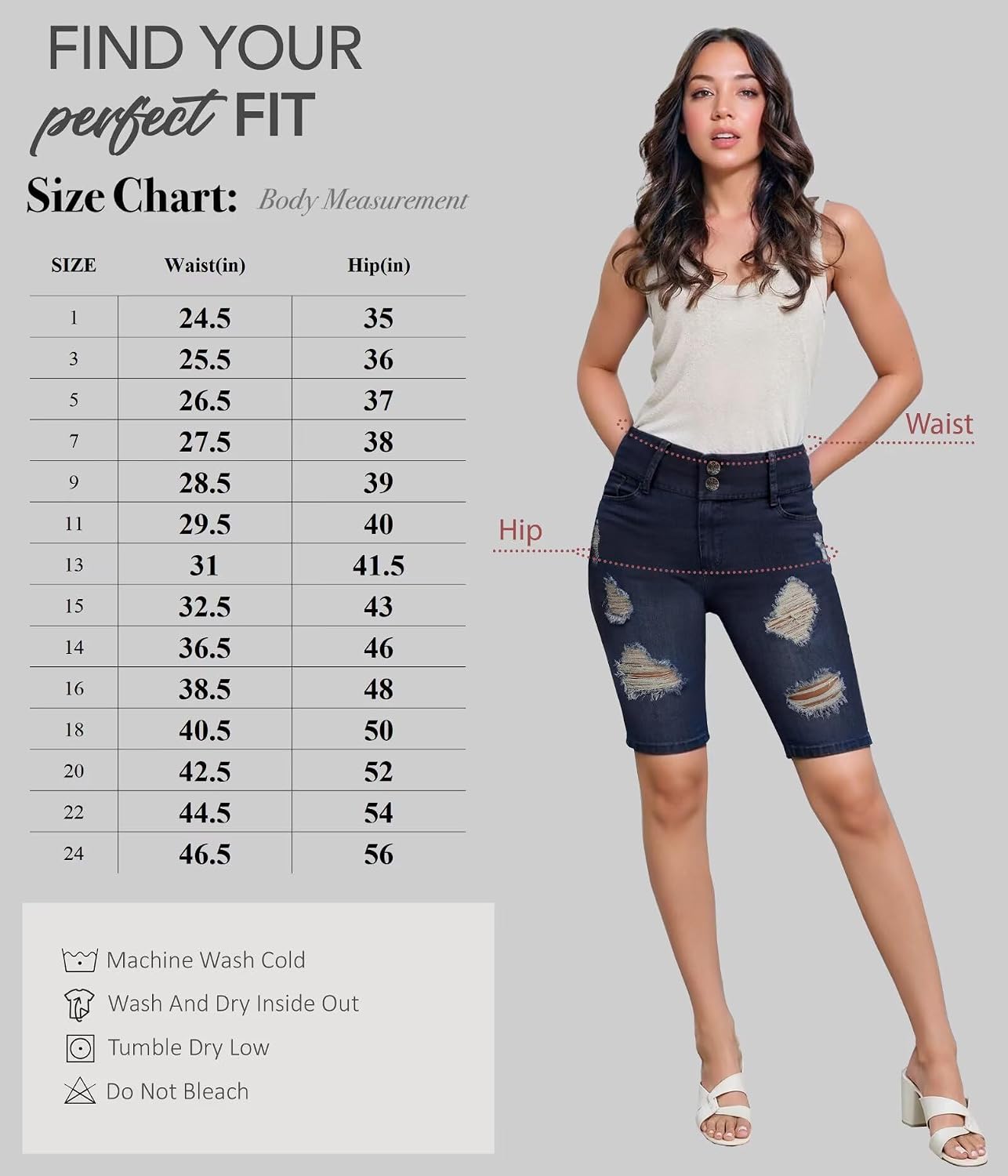 Hybrid & Company Women's Super Comfy Stretch Destructed Denim Bermuda Shorts Capri