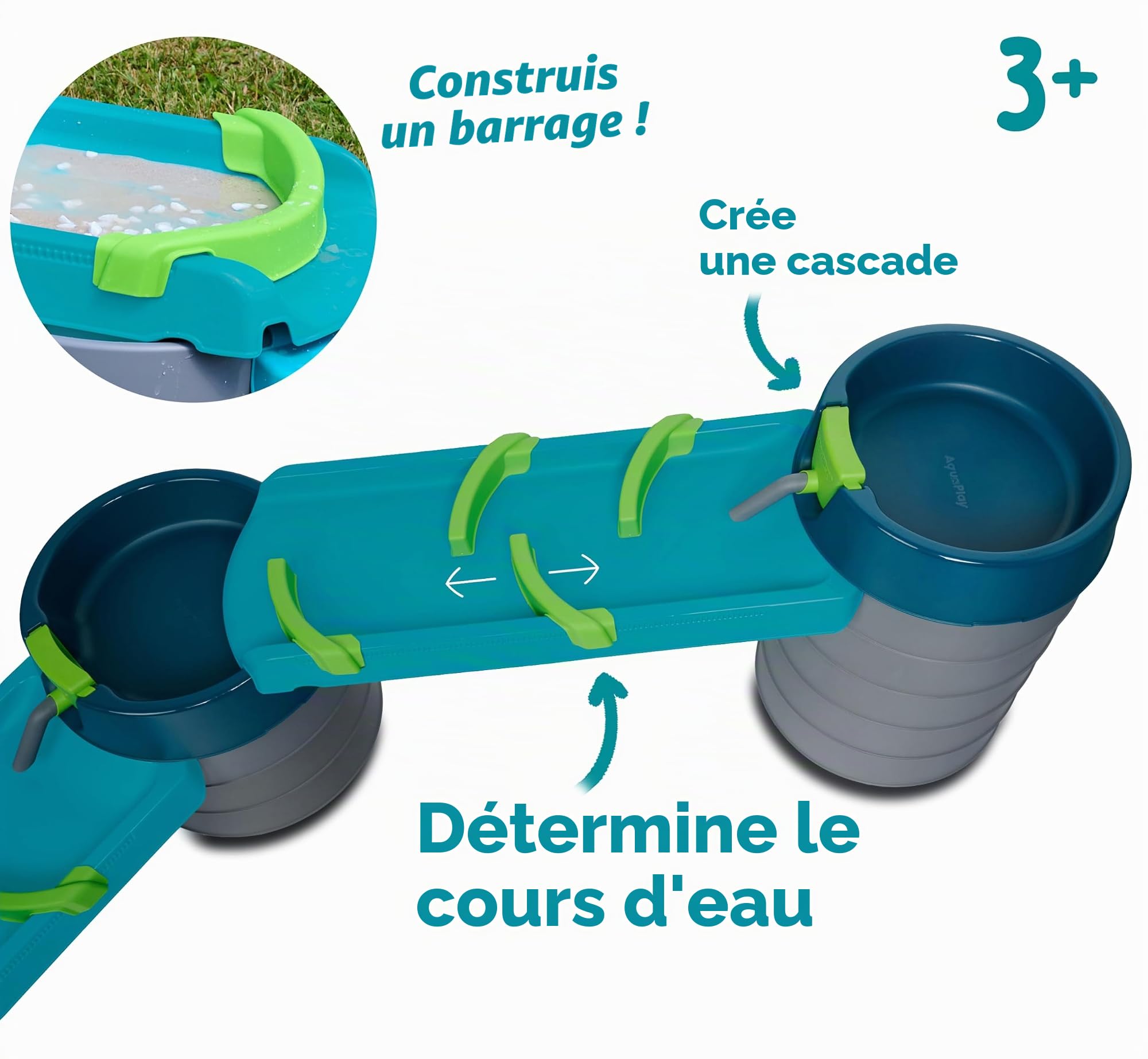 AquaPlay Mudway Stream - Circuit de Jeu d'eau et de Sable combiné avec écrous, bassins et curseurs, système d'emboîtement Flexible, résistant aux intempéries, Jeu d'eau d'extérieur connecté à la