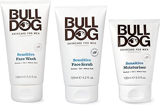Bulldog Mens Skincare and Grooming Sensitive Full Face Kit with Moisturizer, Face Wash and Face Scrub, 3 Count
