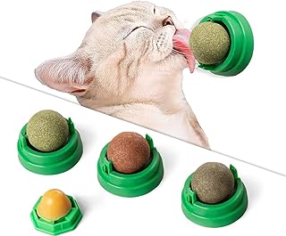 Tingkengse Cat Toys，Catnip Toys Balls 4 Pcs ，Extra Cat Energy Ball, Natural Interactive Toy Edible Kitty Lick Toys for Cats Lick Teeth Cleaning Dental Cat Ball Toy, Catnip Balls for Cats Wall (Green)