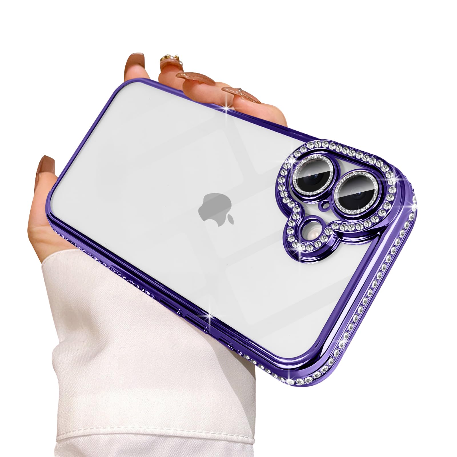 Coque iPhone 16 anti rayures violette transparente protégeant l'objectif avec strass - 8