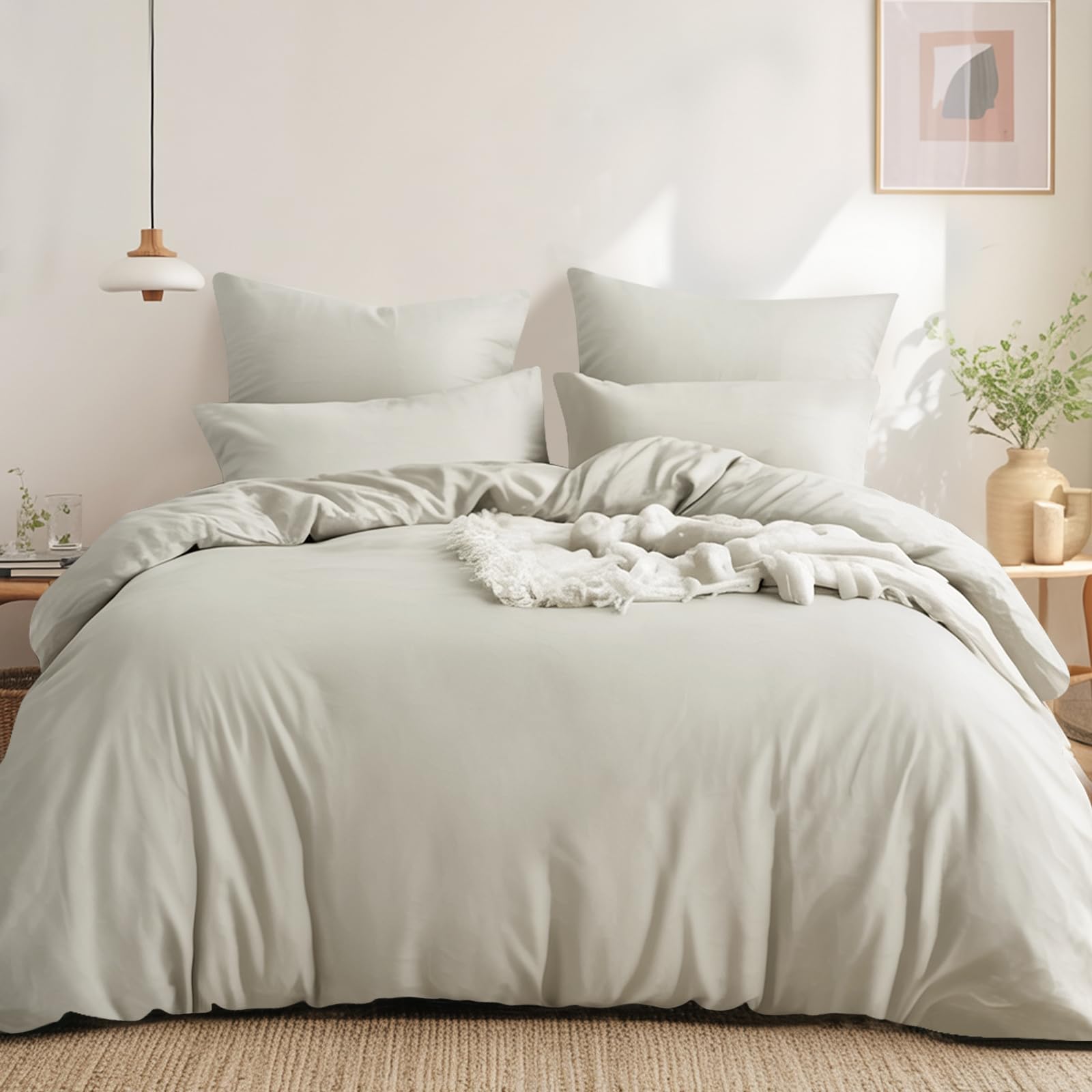RUIKASI Bettwäsche 200x200 Baumwolle Beige - Baumwolle Bettwäsche-Sets 200x200cm 3teilig mit Reißverschluss, Baumwollbettwäsche Set Cotton, weich und atmungsaktiv