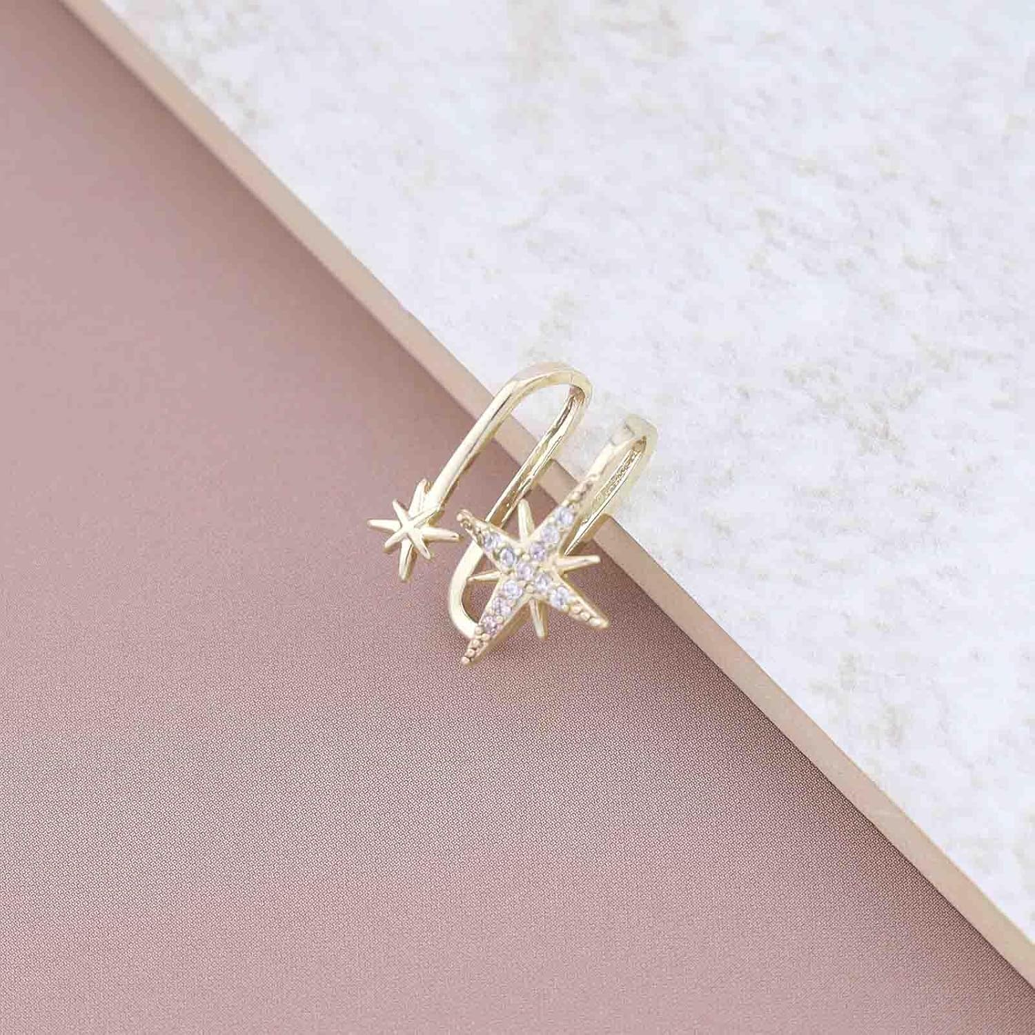 Andelaisi Boho Crystal Star Ear Cuff Earrings Vintage CZ Starburst Cuff Clip On Earrings Gold Star Wrap Hoop Earrings Star No Piercing Clip Earrings Jewelry for Women - Image 3