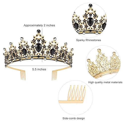 Miniatura 3 de SuPoo Banda de cumpleaños para niña corona de cumpleaños negra tiara de cumpleaños para mujer coronas para niñas diadema de diamantes de imitación